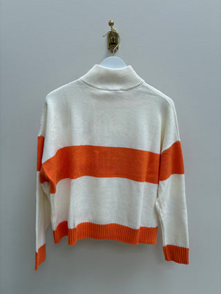 Madison Tennessee Quarter Zip in Ivory/Orange Block