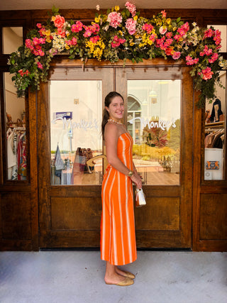Stella Midi Dress in Bright Orange