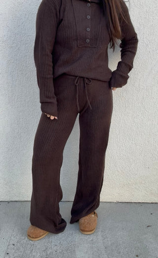 Ribbed Wide Leg Pant in Umber
