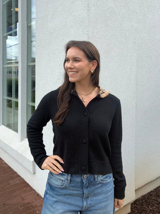 Leo Collar Cardigan in Black/Camel