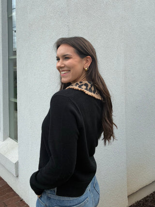 Leo Collar Cardigan in Black/Camel