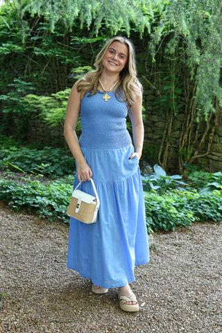 Smocked Bodice Maxi Dress in Ultramarine Blue – Monkee's of Knoxville