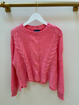 Aspen Cropped Cable Crew Chunky in Pretty Pink