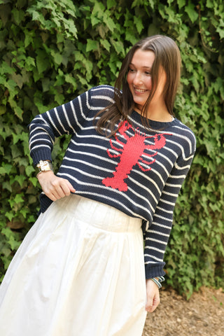 Lobster Stripe Crew Cotton in Indigo/White/Red