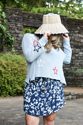 Elastic Gathered Mini Skirt in Indigo Bloom