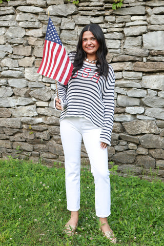USA Striped Crew in White/Indigo/Red