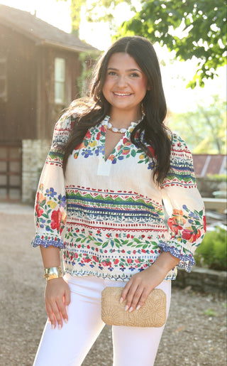 Colorful floral long sleeve blouse