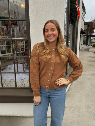 Brown Floral Knit Cardigan