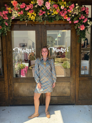 Melanie Knit Diagonal Plaid Dress in Iced Coffee