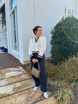 Loose Knit Varsity navy and white Sweater