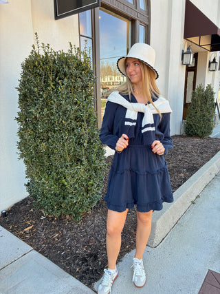 Split Neck Tiered Dress in Galaxy