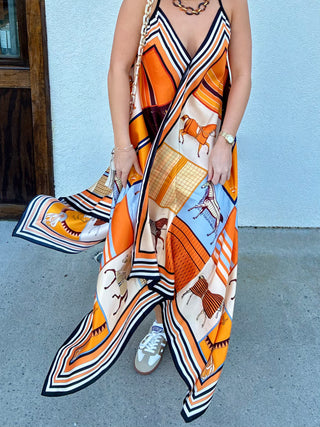 Scarf Dress in Light Blue with Orange Horse