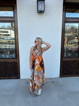 Scarf Dress in Light Blue with Orange Horse