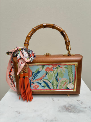 vintage bamboo purse with coral beach design