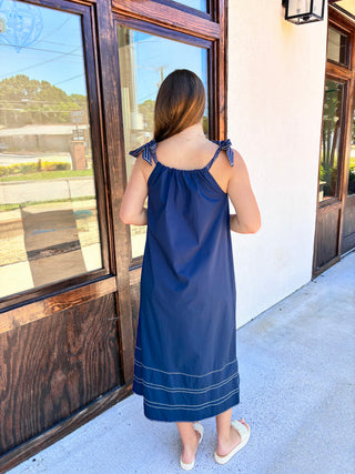 Coastal maxi dress with white detailing