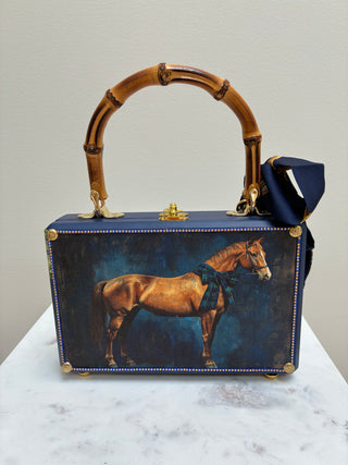 vintage bamboo purse with horse design 