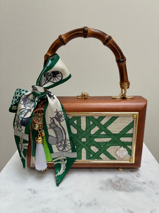 vintage bamboo purse with green striped design