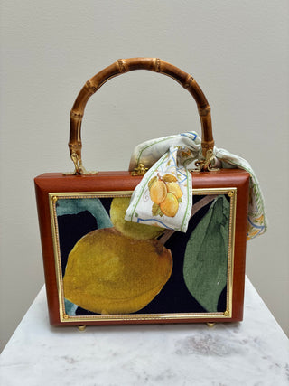 vintage bamboo purse with lemon design 