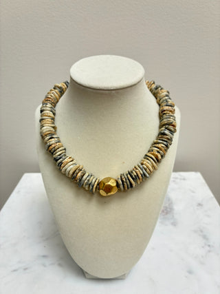 Gemstone Heishi Disc 17" Necklace with Prism Brass