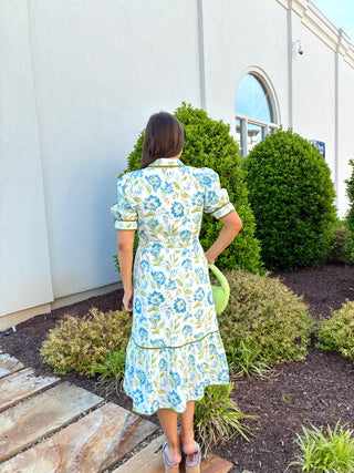 Short Sleeve Floral Print Dress in Cream