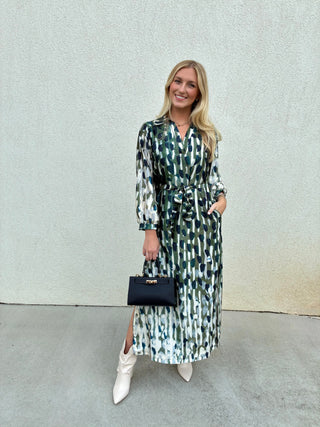 Saige Dress in Multi Olive
