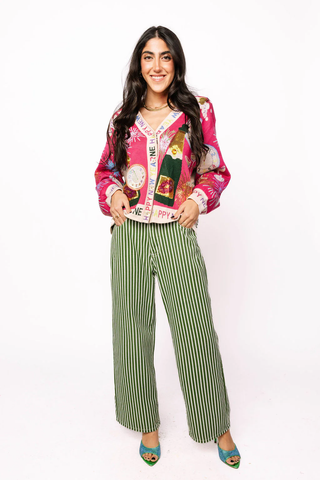 NYE Icon Button Up Cardigan With 'Happy New Year' Trim in Hot Pink
