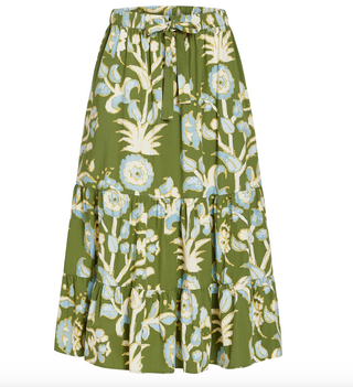 Maxi tiered skirt in green and blue floral