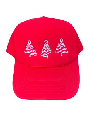 Christmas Tree Trucker Hat in Red