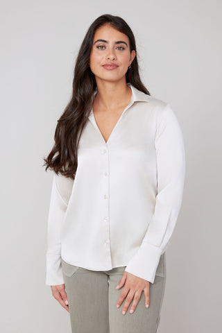 Silky button up blouse in ivory