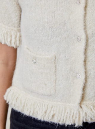 Boucle Fringe Sweater in Snowbound