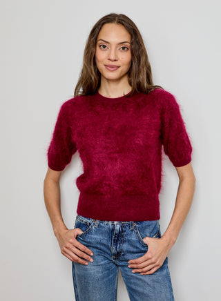 Short Sleeve Brushed Sweater in Barolo
