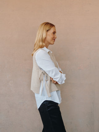 Side Tie Vest in Ivory Oat