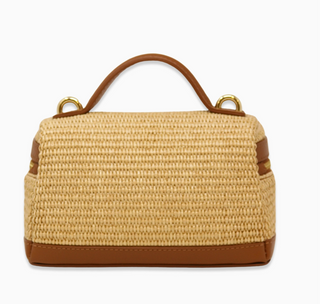 Camel Woven Top-Handle Beach Bag