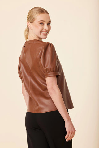 V-Neck Short Sleeve Top in Saddle
