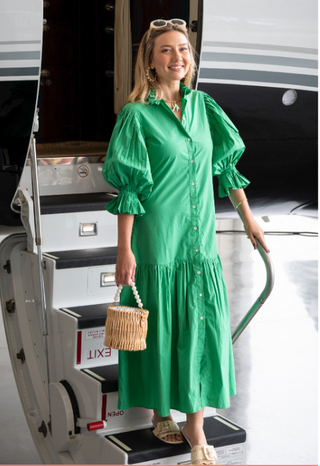 The Brenda Pleated Long Sleeve Maxi Green