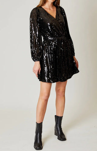 Sequin Wrap Dress in Black