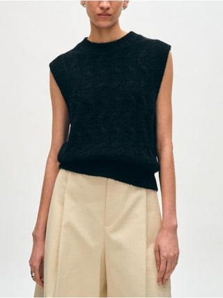 Boucle Cashmere Blend Cable Vest in Black