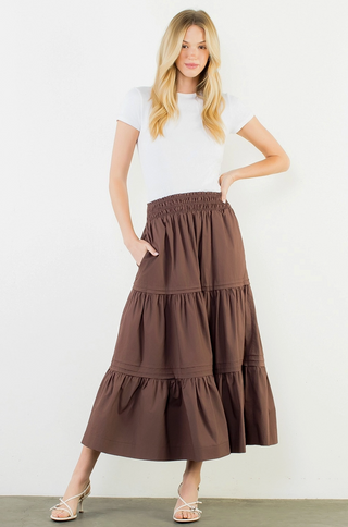 Long Tiered Skirt in Brown