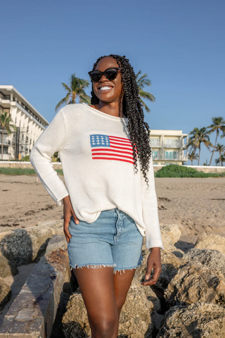 Summer Mid-Weight Sweater - America Flag in Ivory