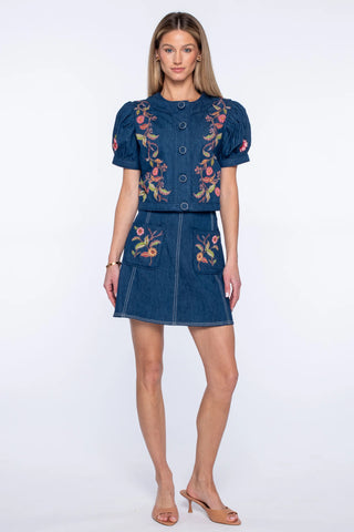 Marlo Mini Skirt in Denim Embroidery