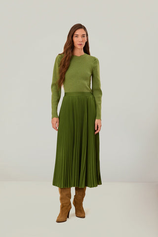 Pleated Maxi Skirt in Green