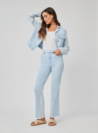 Coco Frayed Mix Denim Jacket in Tidal Wash Spray
