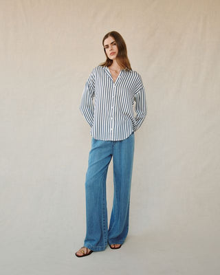 Oversized Button Down in Denim Blue Stripe