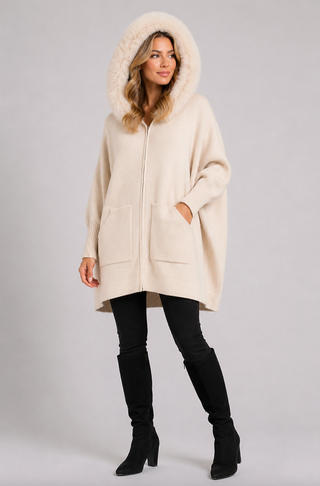 Knit Poncho with Pockets in Pearl