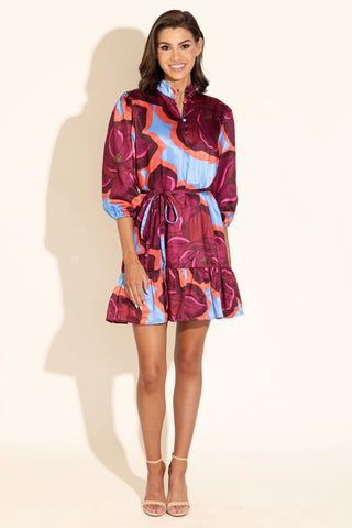 Long sleeve floral mini dress silk