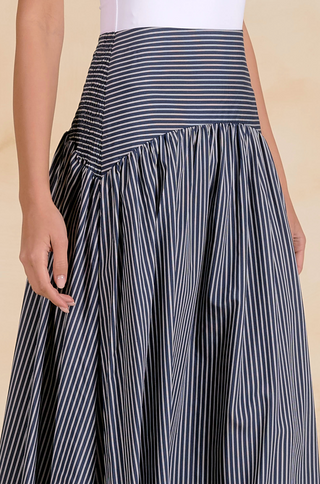 Blue Stripe Drop Waist Maxi Skirt