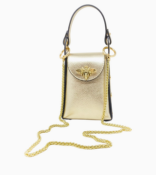 Gold Genuine Italian Leather Butterfly Clutch + Crossbody
