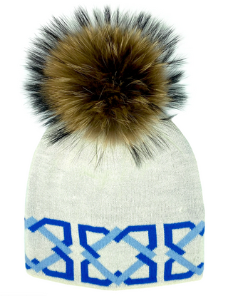 Pom Pom Hat in Blue Trellis