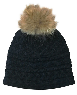 Cable Knit Pom Pom Hat in Black