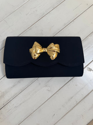 Avery Scallop- Black Canvas with Gold Bow